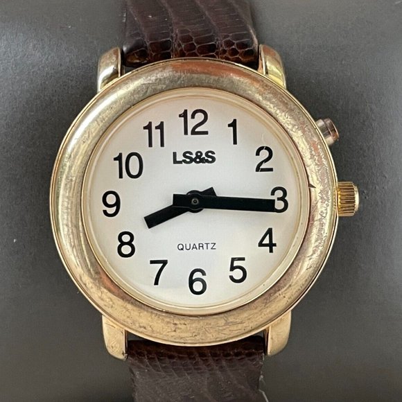 LS&S Accessories - LS&S Wristwatch Gold Tone Case Brown Leather Band Watch Read descr